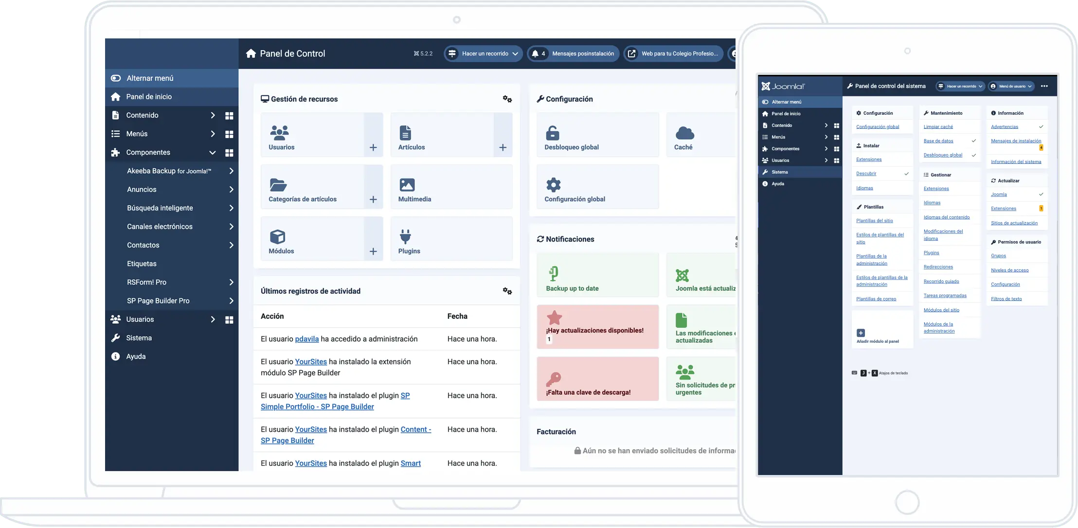 Panel de control de la web de tu colegio profesional